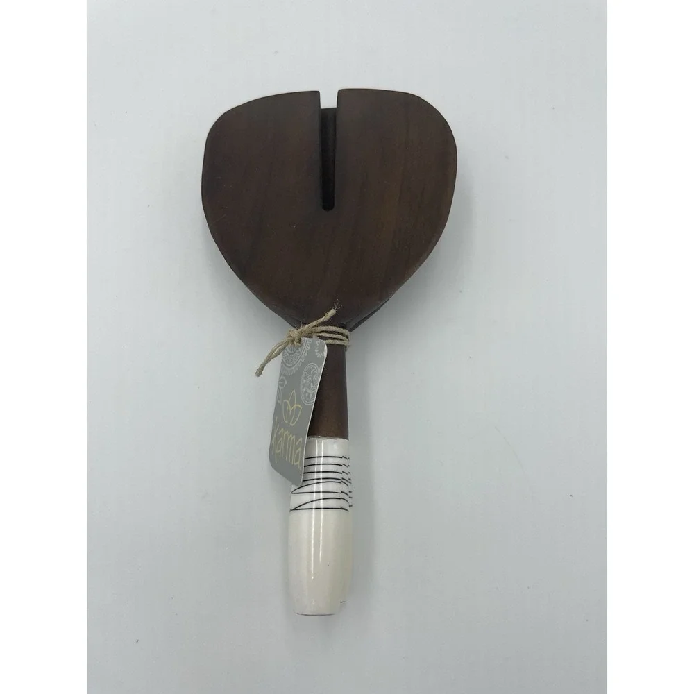 NWT Karma‎ Gifts Pr Walnut Wood Serving Spoons Boho Natural Salad Food Servers